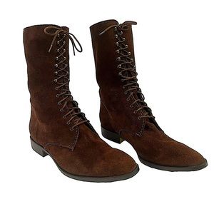 Vintage-inspired lace-up Brown suede White Mountain mid-calf boots Size 10